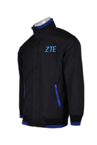 J434 telecom jacket uniform, telecom company uniform coat, manufacturer of corporate uniforms, telecom uniforms offered by manufacturing company, embroidered windbreaker jacket